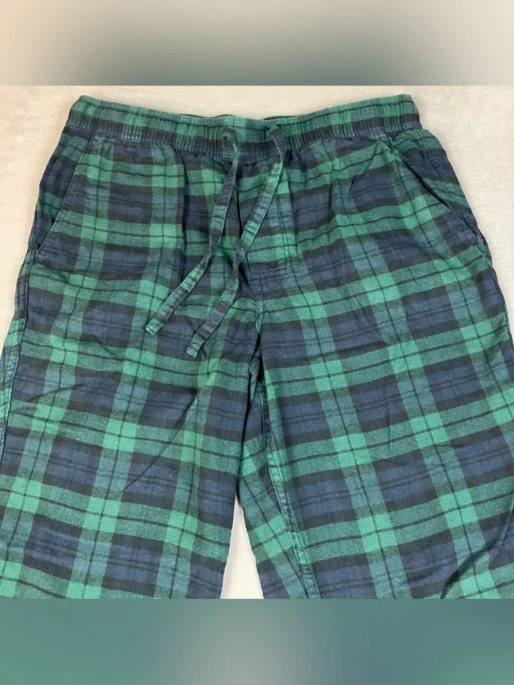 J. Crew Men’s Size M Pajama Pants Plaid Blue & Green Drawstring Button Fly. In g